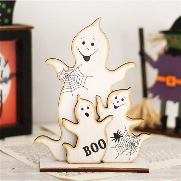 Halloween Ghost Witch Wooden Table Sign Vintage Table Centerpieces (1PCS, D) - Picture 2 of 6